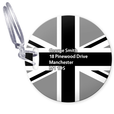 (10cm Circle) Black & White with Clear Loop (Personalised with Text)