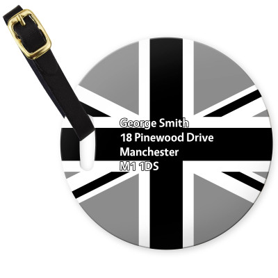 (10cm Circle) Black & White with Leather Strap (Personalised with Text)