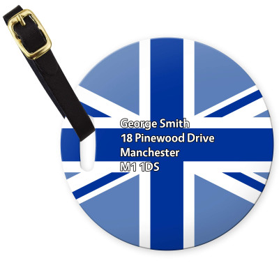 (10cm Circle) Blue with Leather Strap (Personalised with Text)