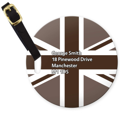 (10cm Circle) Brown with Leather Strap (Personalised with Text)