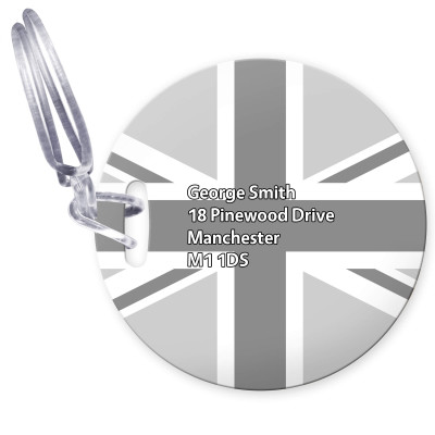 (10cm Circle) Grey with Clear Loop (Personalised with Text)