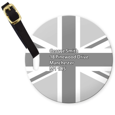 (10cm Circle) Grey with Leather Strap (Personalised with Text)