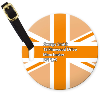 (10cm Circle) Orange with Leather Strap (Personalised with Text)