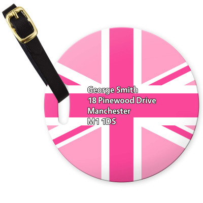 (10cm Circle) Pink with Leather Strap (Personalised with Text)