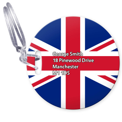 (10cm Circle) Red, White and Blue (Classic) with Clear Loop (Personalised with Text)