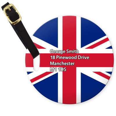 (10cm Circle) Red, White and Blue (Classic) with Leather Strap (Personalised with Text)