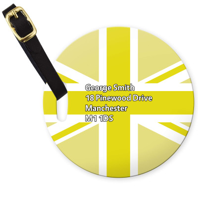(10cm Circle) Yellow with Leather Strap (Personalised with Text)