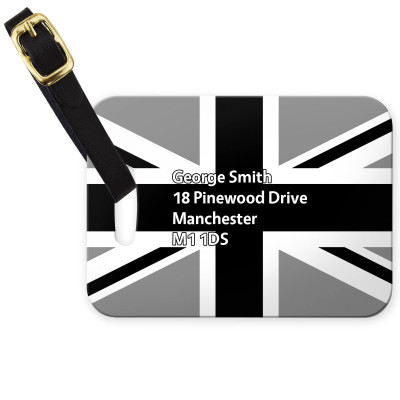 (10cm x 7cm) Black & White with Leather Strap (Personalised with Text)