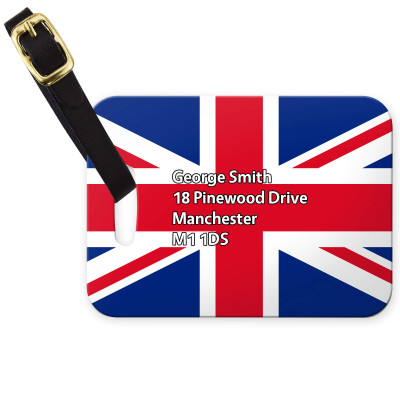 (10cm x 7cm) Red, White and Blue (Classic) with Leather Strap (Personalised with Text)