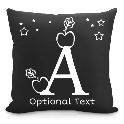 (40cm Square) with Alphabet Theme Black Soft Velvet Polyester Fabric (Personalised with Text)