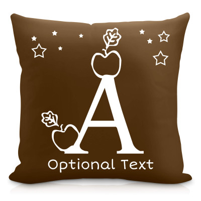 (40cm Square) with Alphabet Theme Brown Soft Velvet Polyester Fabric (Personalised with Text)