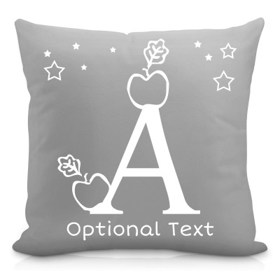 (40cm Square) with Alphabet Theme Grey Soft Velvet Polyester Fabric (Personalised with Text)