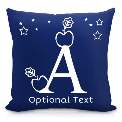 (40cm Square) with Alphabet Theme Navy Blue Soft Velvet Polyester Fabric (Personalised with Text)