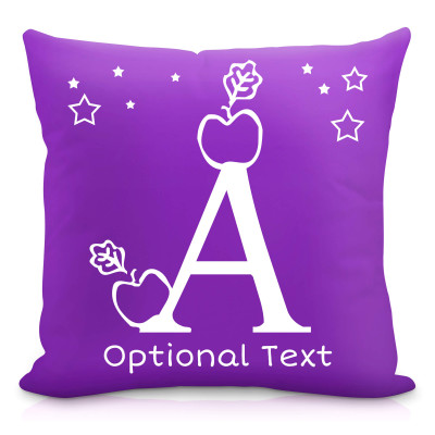 (25cm Square) with Alphabet Theme Purple Soft Velvet Polyester Fabric with Removable Cover (Zip) (Personalised with Text)