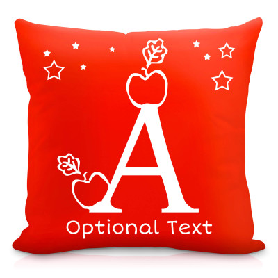 (25cm Square) with Alphabet Theme Red Soft Velvet Polyester Fabric (Personalised with Text)