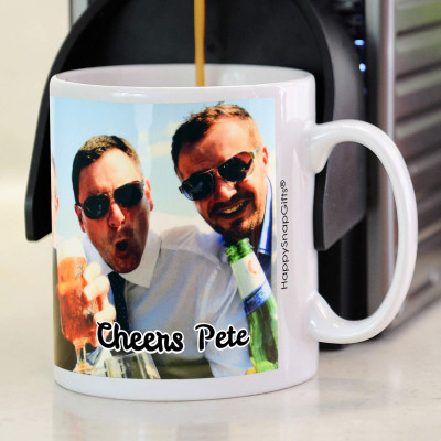 Personalised Photo Mug Being Used with Coffee Machine from HappySnapGifts®