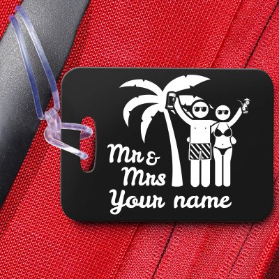 Mr &amp; Mrs 10cm x 7cm rectangle Luggage Tags in black