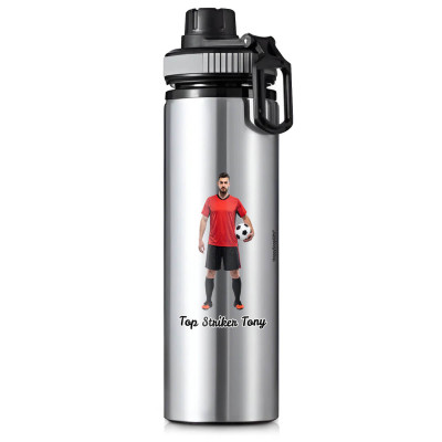 Aluminium Silver (Grey Top) 850ml with 1 Photo Printed Front & Back (Personalised with Text)