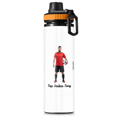 Aluminium White (Orange Top) 850ml with 1 Photo Printed Front & Back (Personalised with Text)