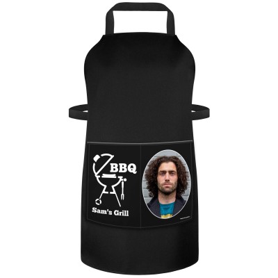 (70cm x 55cm) - with BBQ Icon Black Cotton Fabric (Personalised with Text) and Photo Printed Pocket