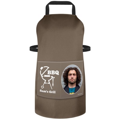 (70cm x 55cm) - with BBQ Icon - Chocolate Luxury Cotton Fabric (Personalised with Text) and Photo Printed Pocket
