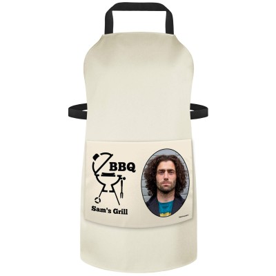 (90cm x 70cm) - with BBQ Icon - Natural Cotton Fabric (Personalised with Text) and Photo Printed Pocket