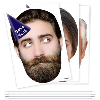 Pack of 5 (A4) with Hat Theme (Navy Blue) DIY Masks + Elastics (Personalised with Text)