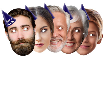Pack of 5 (A4) with Hat Theme (Navy Blue) Finished Masks + Elastics (Personalised with Text)