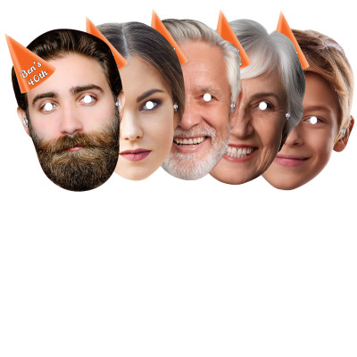 Pack of 5 (A4) with Hat Theme (Orange) Finished Masks + Elastics (Personalised with Text)