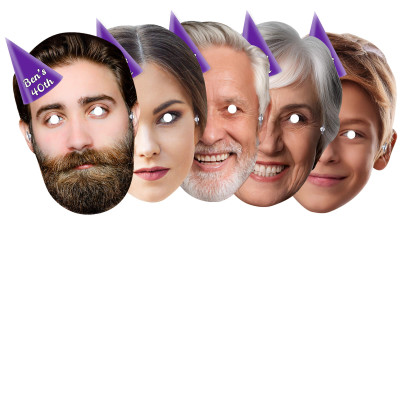 Pack of 5 (A4) with Hat Theme (Purple) Finished Masks + Elastics (Personalised with Text)