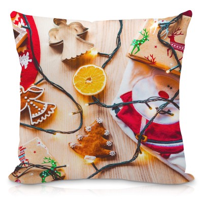 (40cm Square) - Christmas Decorations Design Soft Velvet Polyester Fabric with Removable Cover (Zip) (Personalised with Text)