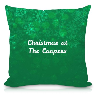 (40cm Square) - Snowflakes on Green Design Soft Velvet Polyester Fabric