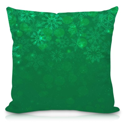 (40cm Square) - Snowflakes on Green Design Soft Velvet Polyester Fabric with Removable Cover (Zip) (Personalised with Text)