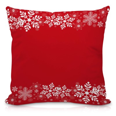(40cm Square) - Snowflakes on Red Design Soft Velvet Polyester Fabric (Personalised with Text)