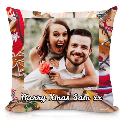 (40cm Square) - Christmas Decorations Design Soft Velvet Polyester Fabric (Personalised with Text)