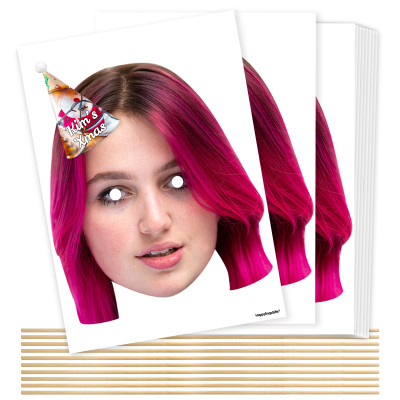Pack of 10 (A4) with Hat Theme (Xmas Decorations) DIY Masks + Sticks (Personalised with Text)