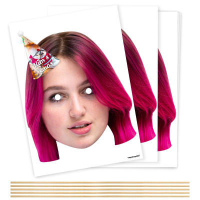 Pack of 5 (A4) with Hat Theme (Xmas Decorations) DIY Masks + Sticks (Personalised with Text)