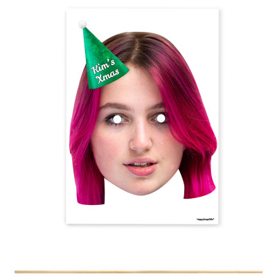 Single Mask x 1 (A4) with Hat Theme (Snowflakes Green) DIY Mask + Stick (Personalised with Text)