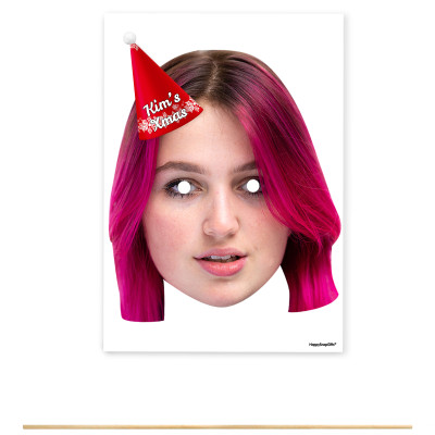Single Mask x 1 (A4) with Hat Theme (Snowflakes Red) DIY Mask + Stick (Personalised with Text)