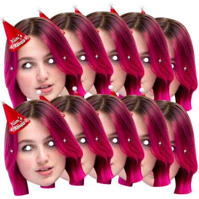 Pack of 10 (A4) with Hat Theme (Snowflakes Red) Finished Masks + Elastics (Personalised with Text)