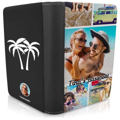(UK Standard 21cm) (Palm Trees Icon) Black (Personalised with Text)