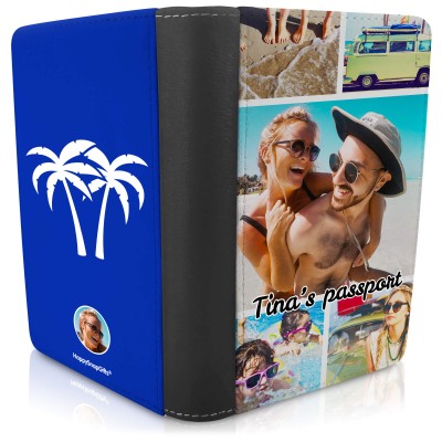(UK Standard 21cm) (Palm Trees Icon) Royal Blue (Personalised with Text)