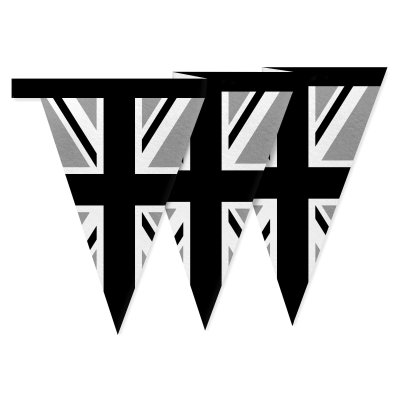 - 1 Metre with 8 Flags (20cm) Black & White Mock Suede Polyester Fabric (Personalised with Text)