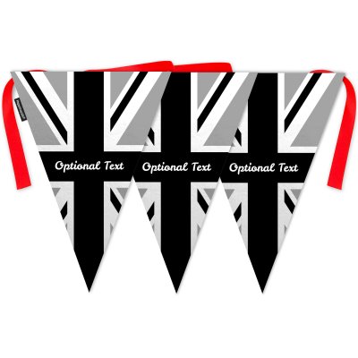 - 5 Metres with 12 Triangle Flags (28cm) Black & White Mock Suede Polyester Fabric