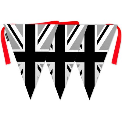 - 5 Metres with 12 Triangle Flags (28cm) Black & White Mock Suede Polyester Fabric (Personalised with Text)