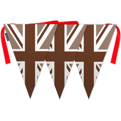 - 5 Metres with 12 Triangle Flags (28cm) Brown Mock Suede Polyester Fabric (Personalised with Text)