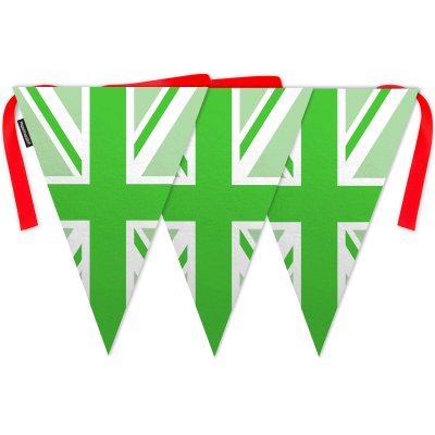 - 5 Metres with 12 Triangle Flags (28cm) Green Mock Suede Polyester Fabric (Personalised with Text)