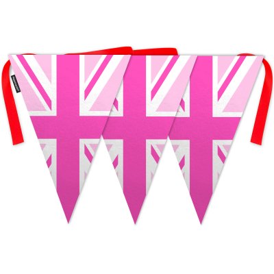 - 5 Metres with 12 Triangle Flags (28cm) Pink Mock Suede Polyester Fabric (Personalised with Text)