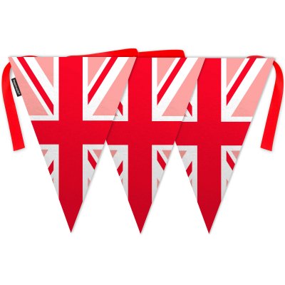 - 5 Metres with 12 Triangle Flags (28cm) Red Mock Suede Polyester Fabric (Personalised with Text)