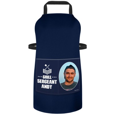 (90cm x 70cm) - Navy Blue Cotton Fabric (Personalised with Text) and Photo Printed Pocket